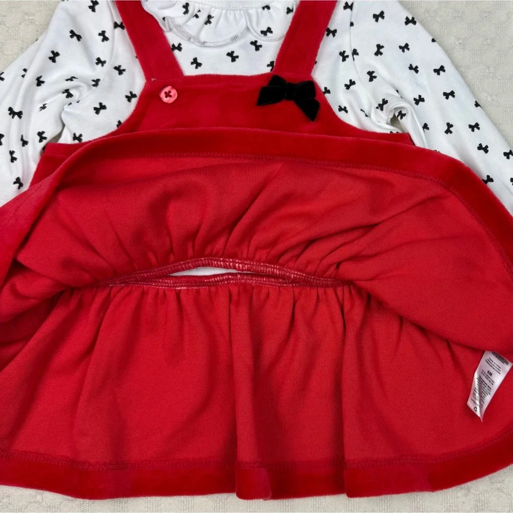 NEW Little Me 2pc plus Headband Outfit Red Dress Black Bows 6M Baby Girl Set NWT